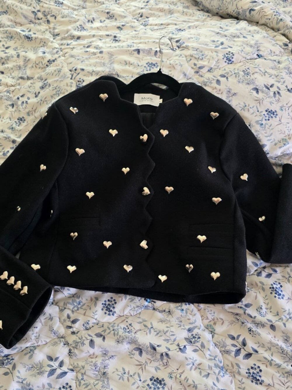 MoKa Vogue Design Black Felted Heart Studded Jacket L (Fits like US Small)
